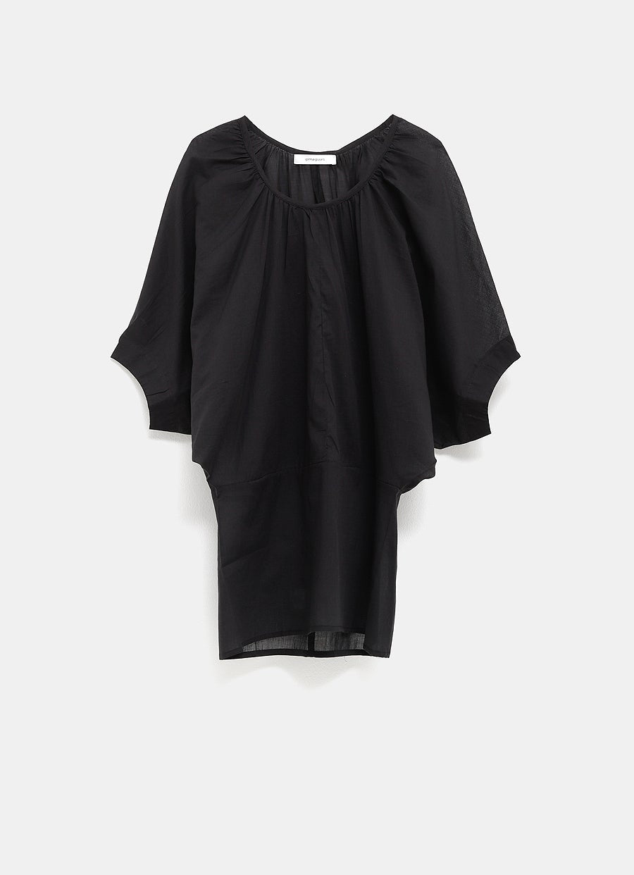 ingrid mini dress Black Semi-Sheer Mini Dress - Gathered Neckline