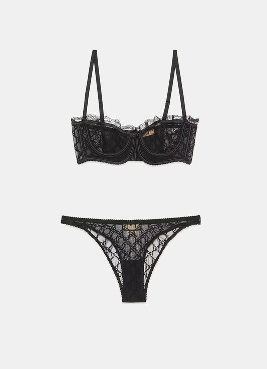 Conjunto de lencería de tul bordado con GG