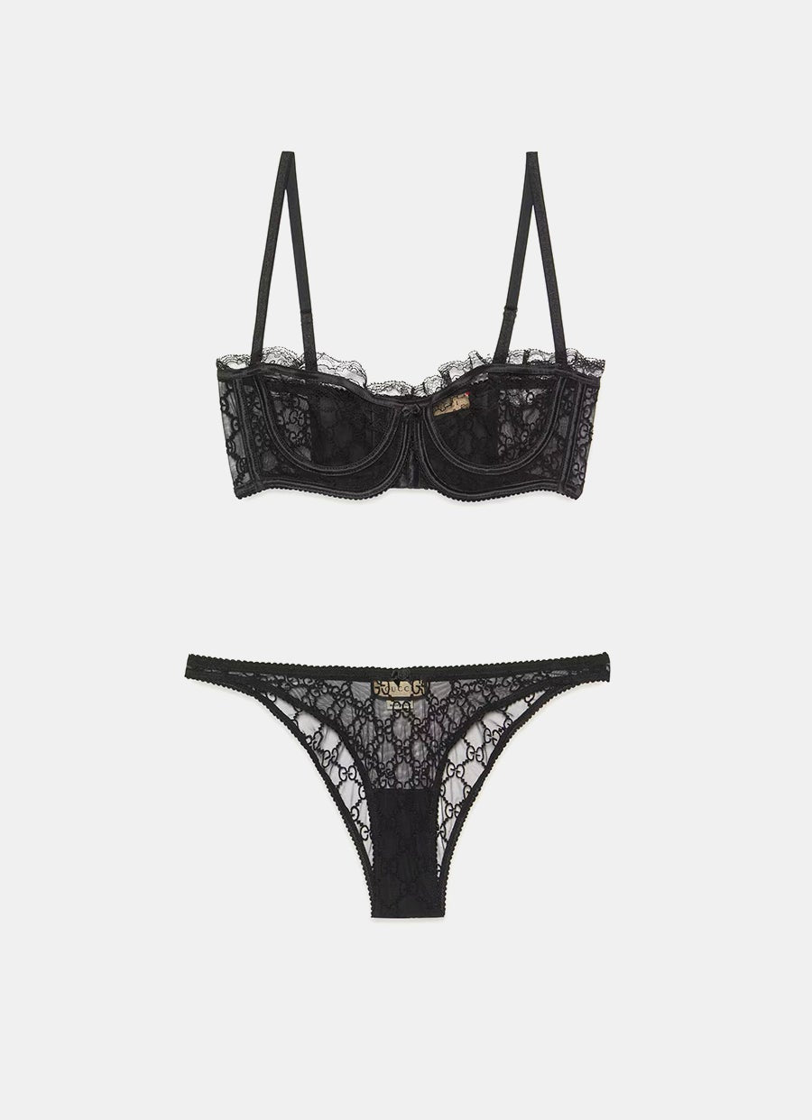 Conjunto de lencería de tul bordado con GG