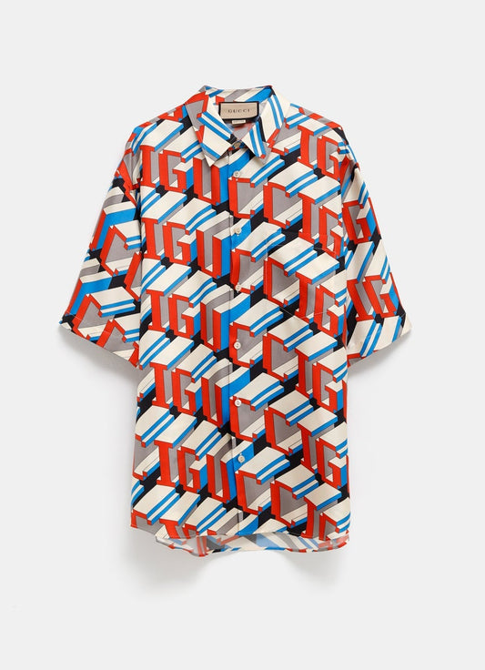 Camisa de seda con estampado Gucci Pixel
