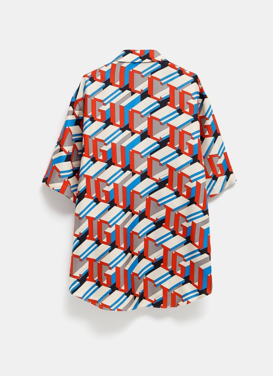 Camisa de seda con estampado Gucci Pixel