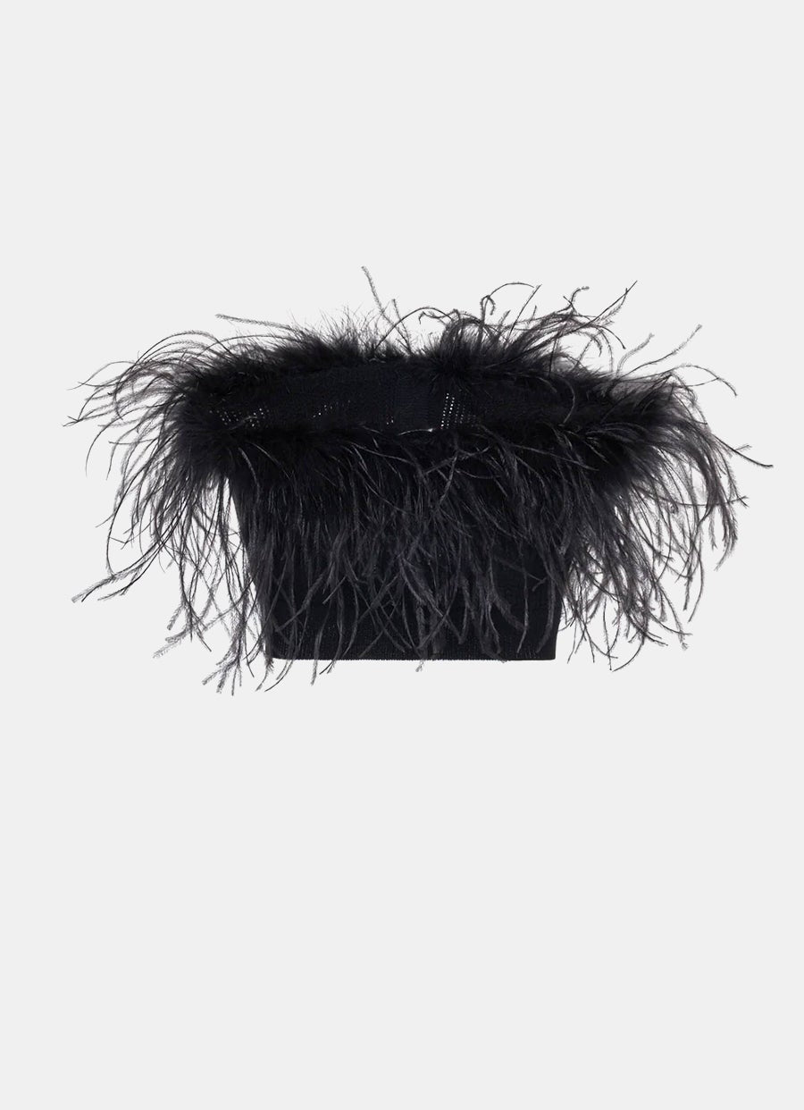 Top bandeau en punto de lana con plumas