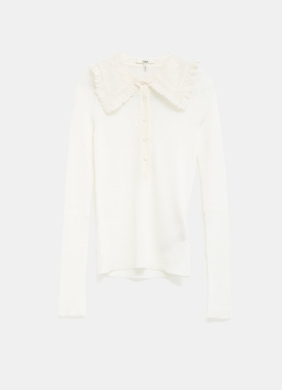 Top con cuello de encaje