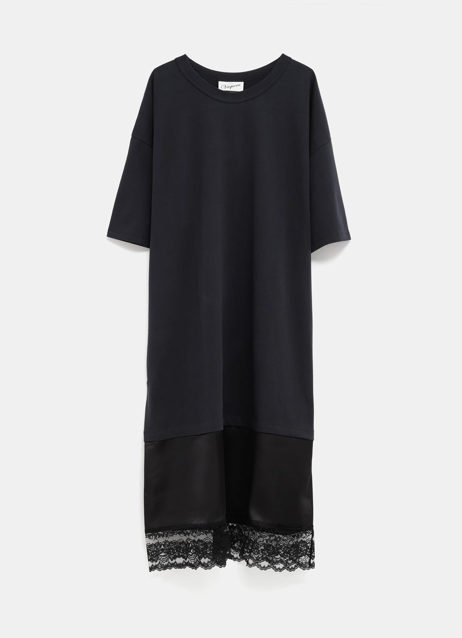 Vestido camiseta con bajo lencero