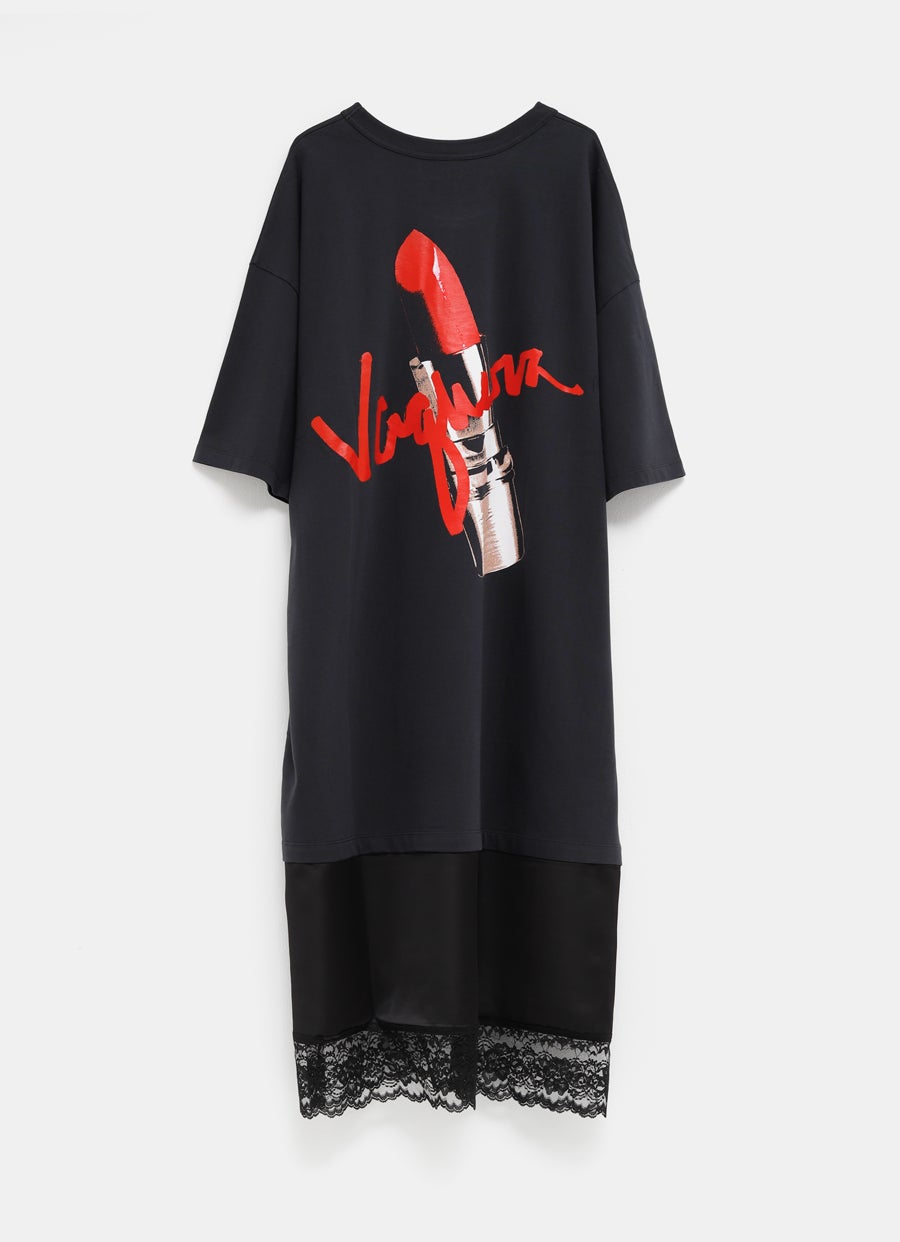 Vestido camiseta con bajo lencero