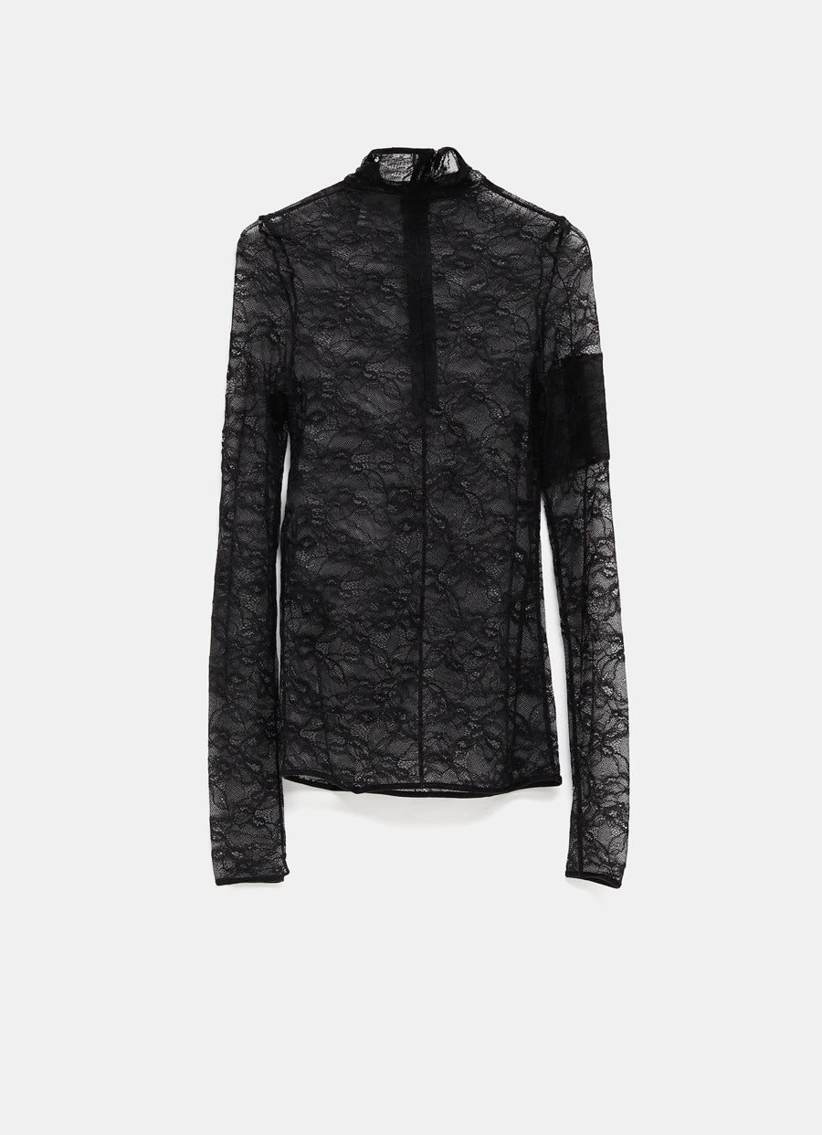 Top de encaje con cuello alto para mujer