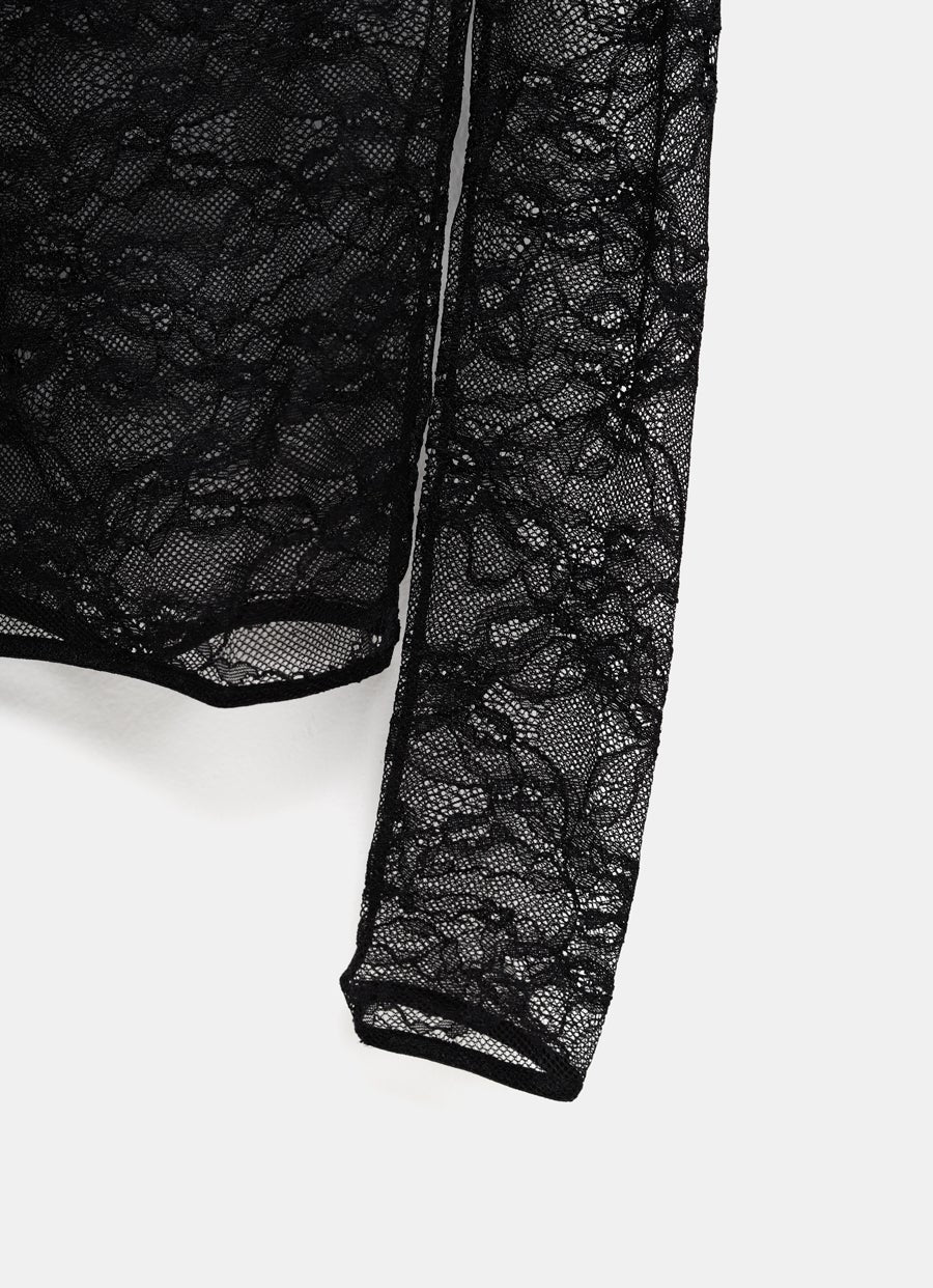 Top de encaje con cuello alto para mujer