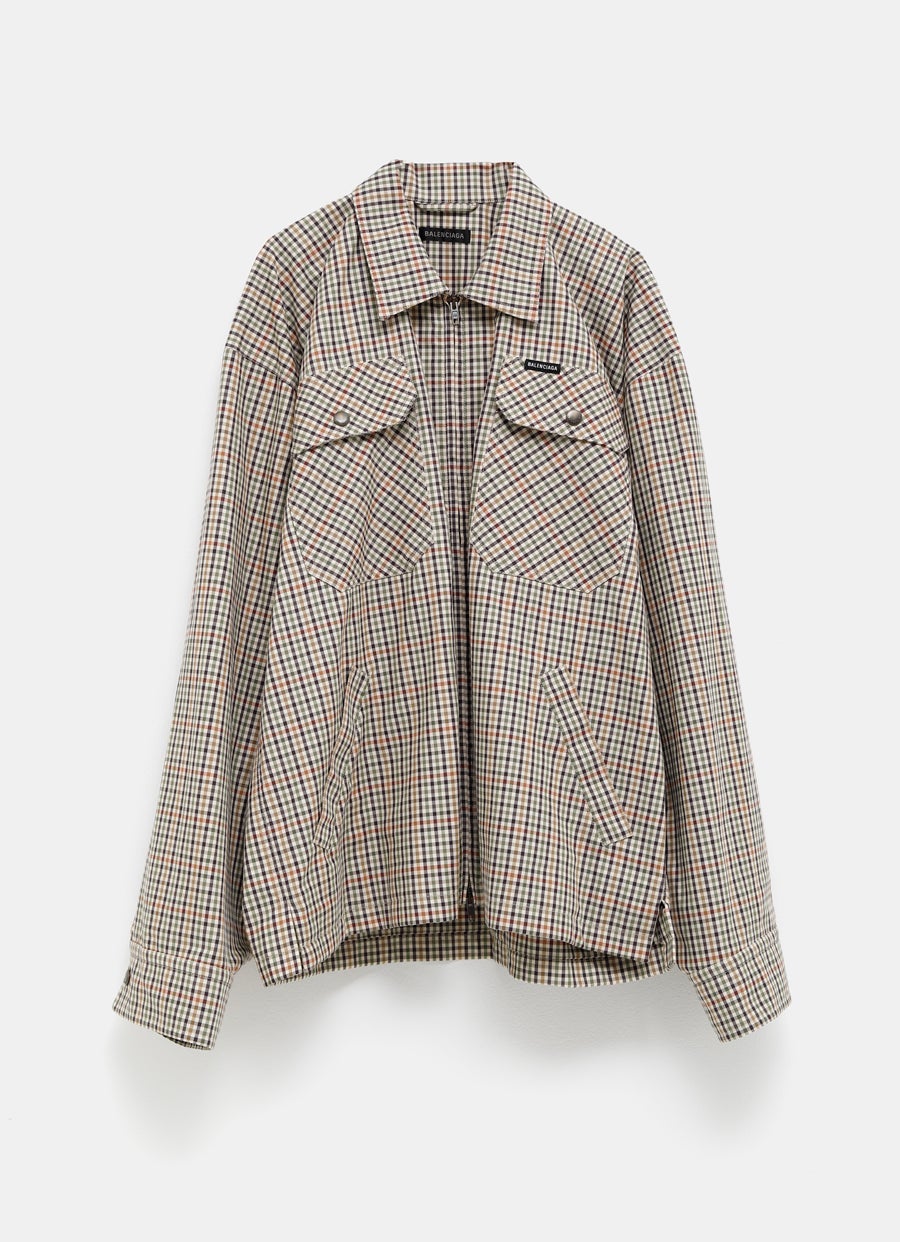 Camisa a cuadros con cremallera para hombre