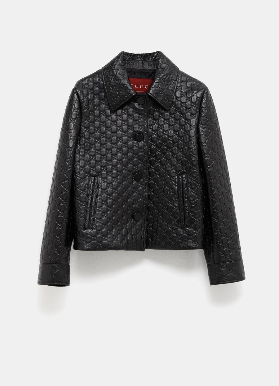 Chaqueta de piel con GG en relieve