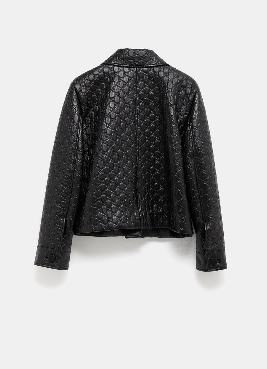 Chaqueta de piel con GG en relieve