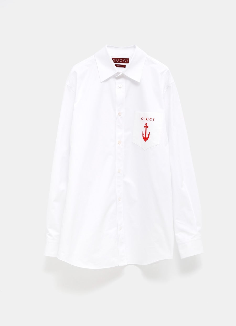 Camisa de popelina con bordado para hombre