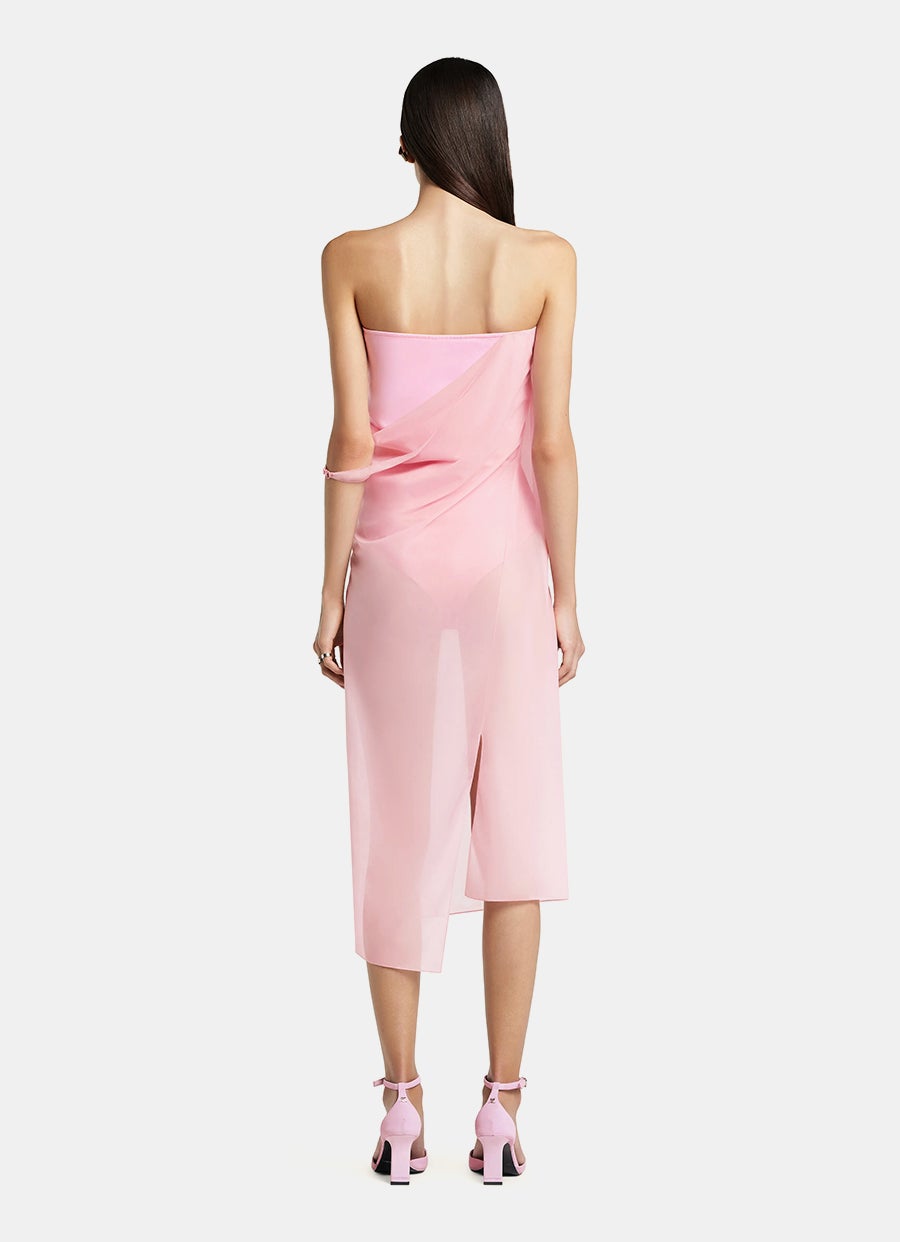 Vestido de gasa drapeada con corpiño