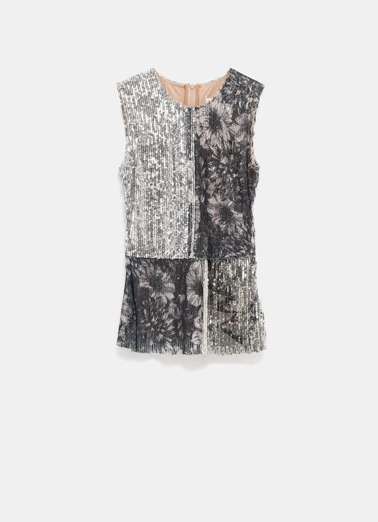 Top floral con lentejuelas