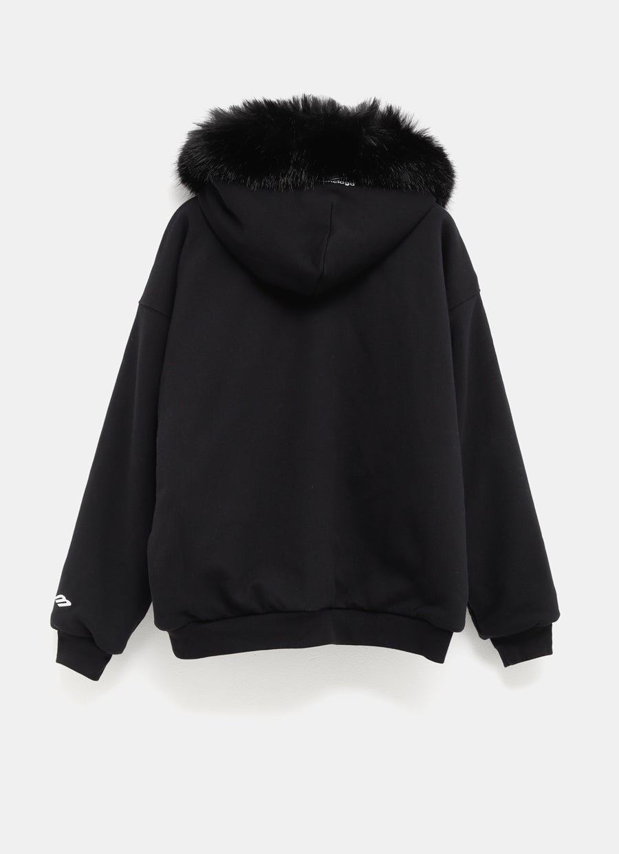 Hoodie con efecto pelo y cremallera para mujer