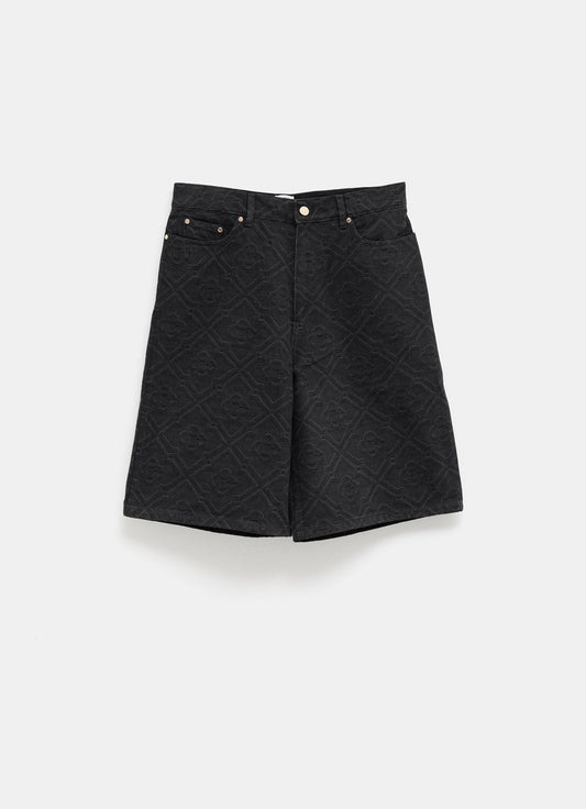 Pantalón corto denim con monograma a láser