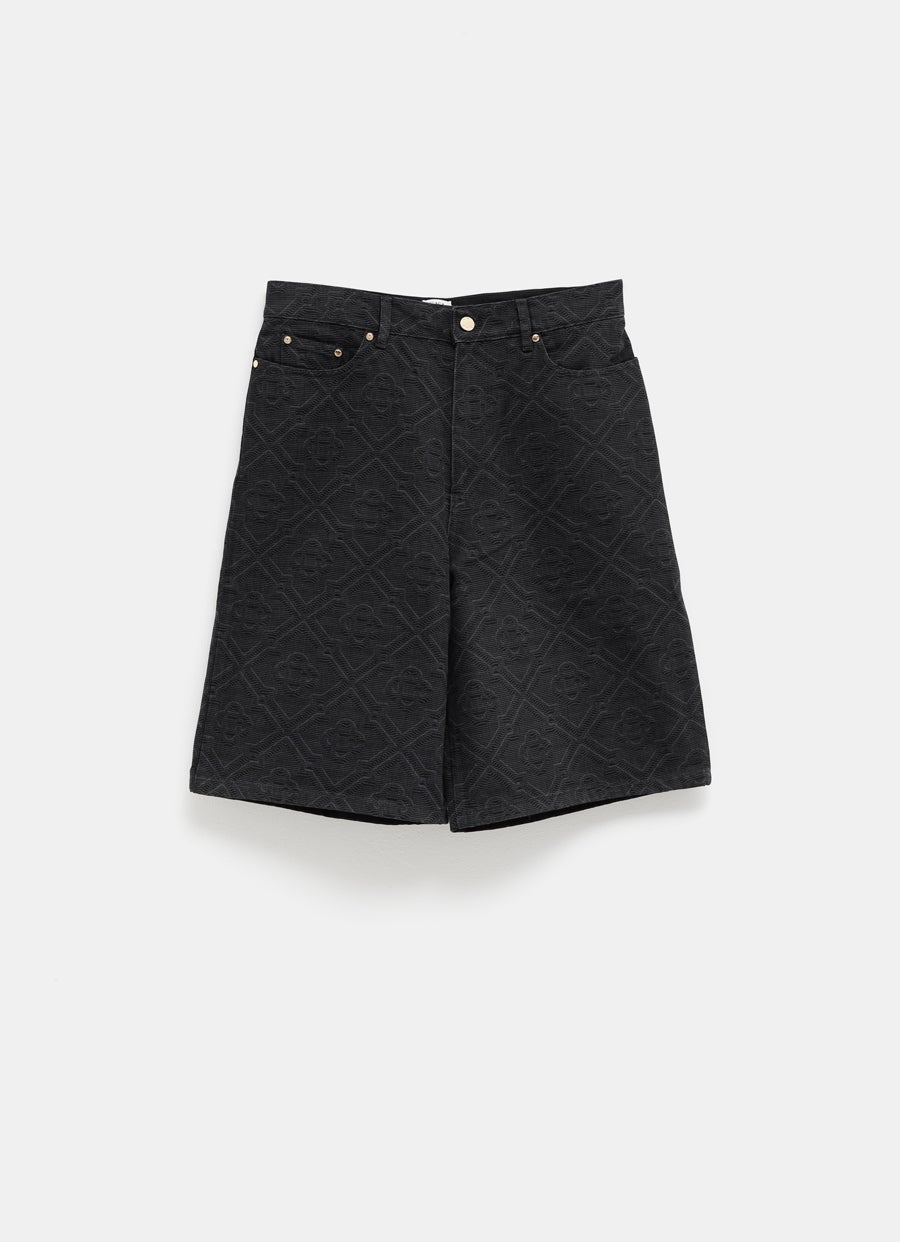 Pantalón corto denim con monograma a láser