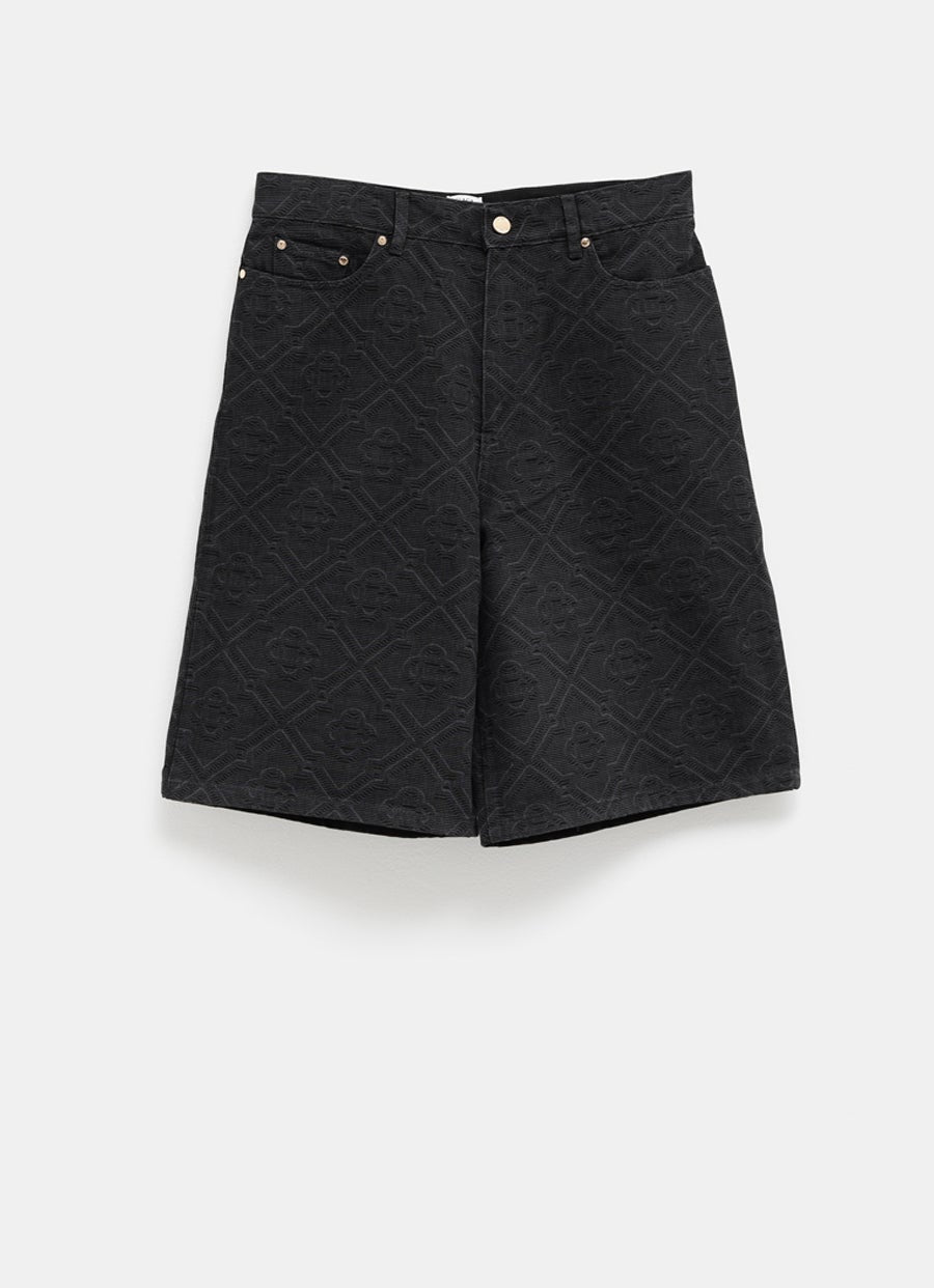 Pantalón corto denim con monograma a láser