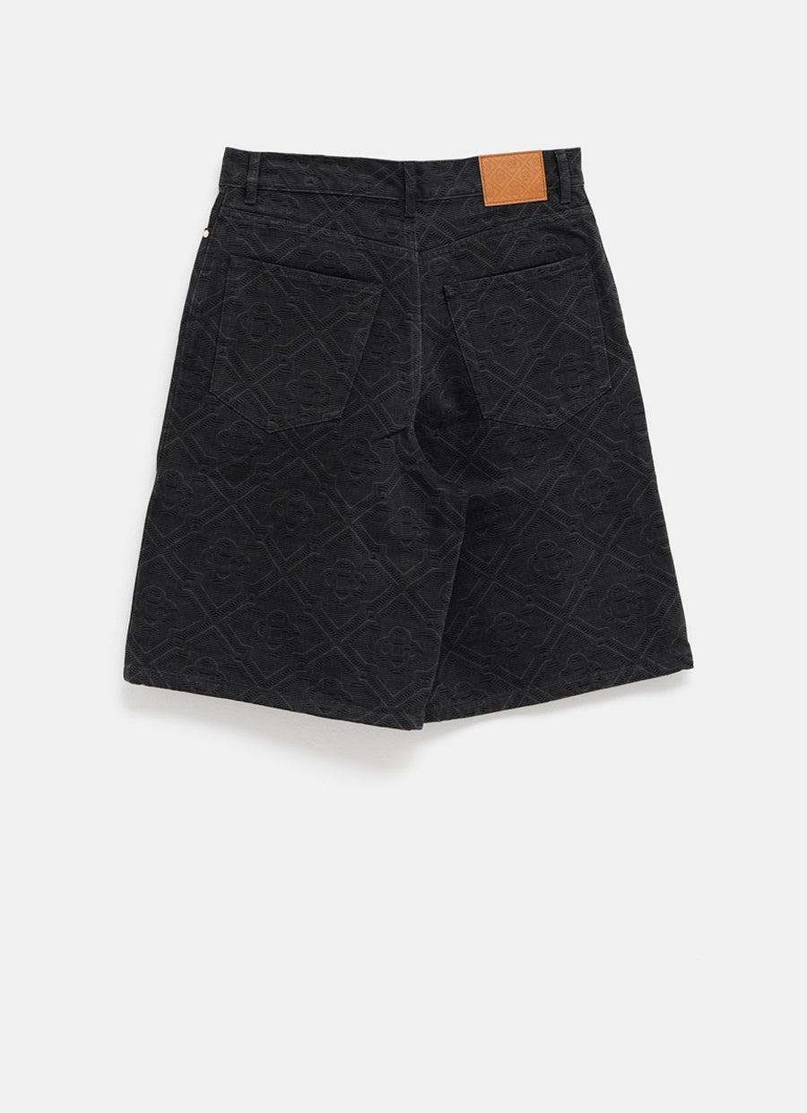 Pantalón corto denim con monograma a láser