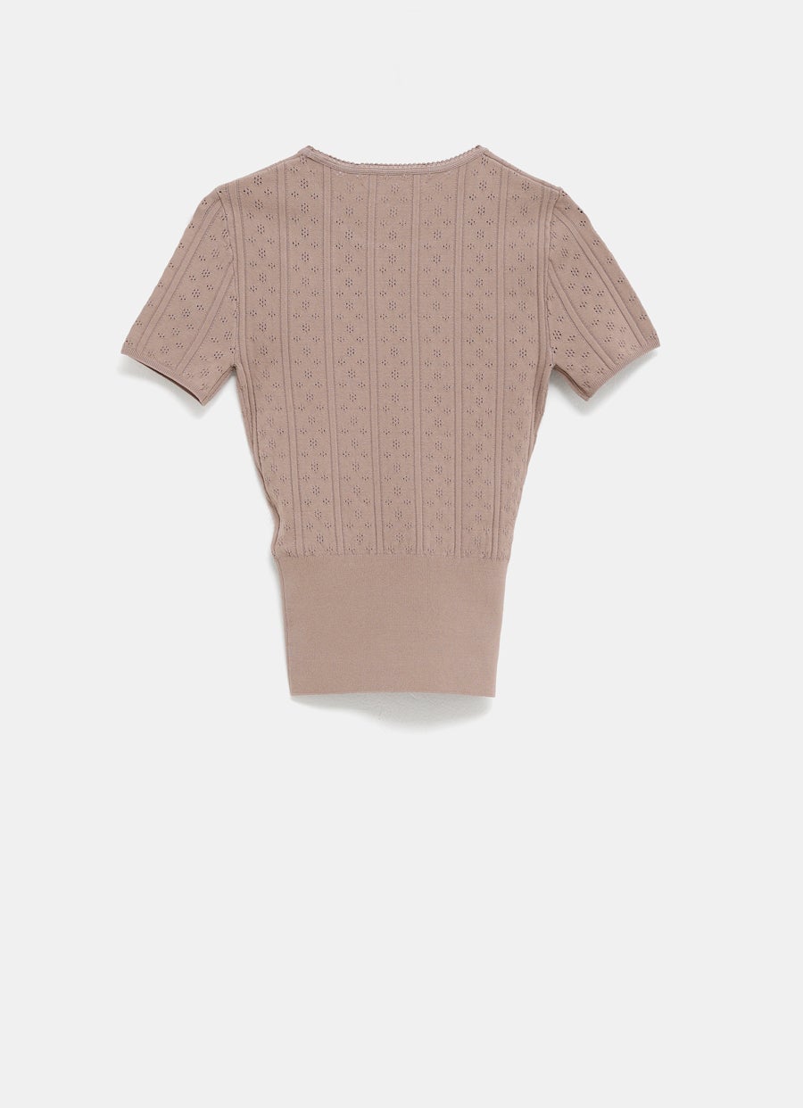 Camiseta de punto calado para mujer