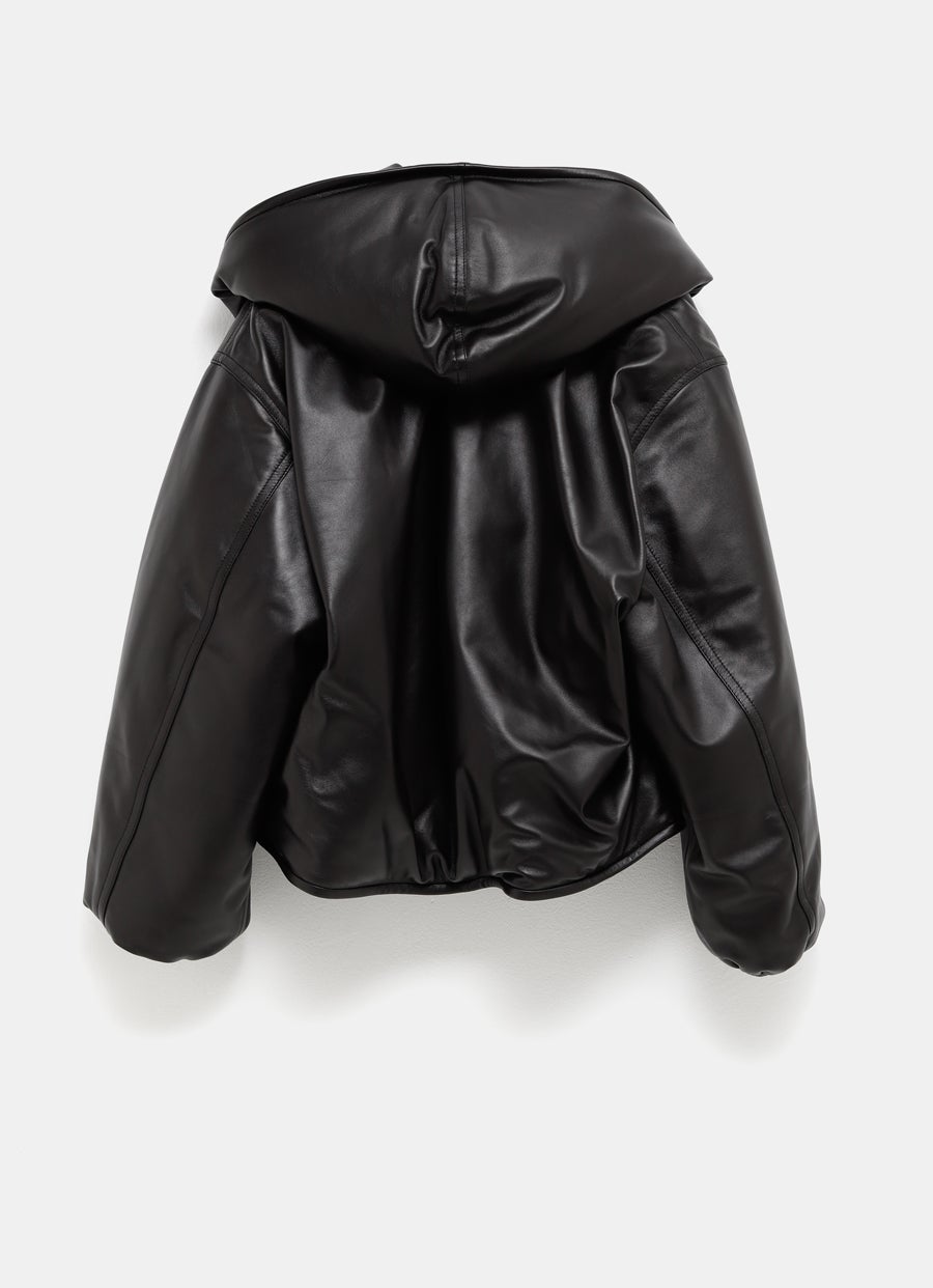 Chaqueta bomber de cuero con capucha