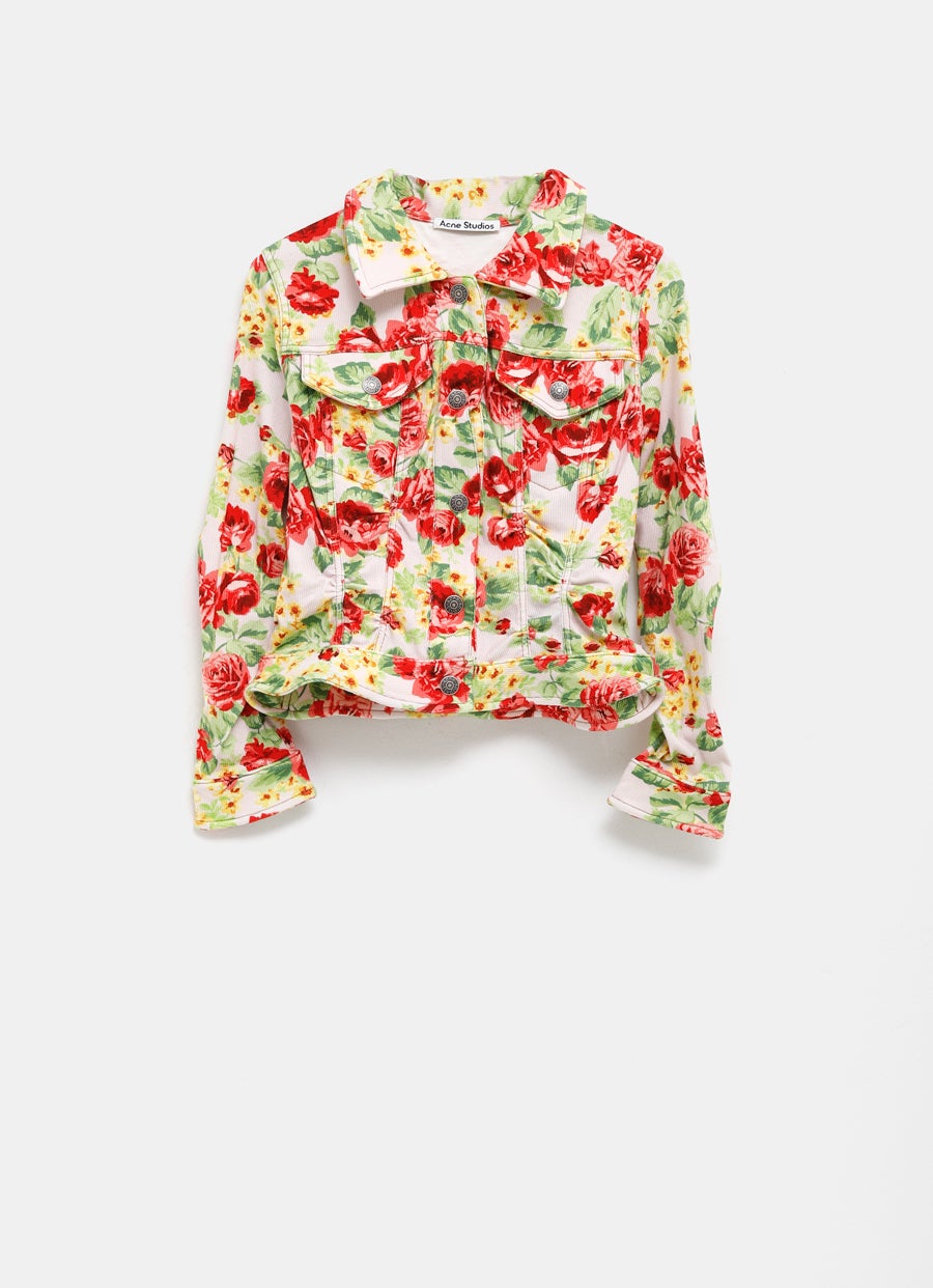 Chaqueta denim estampada para mujer