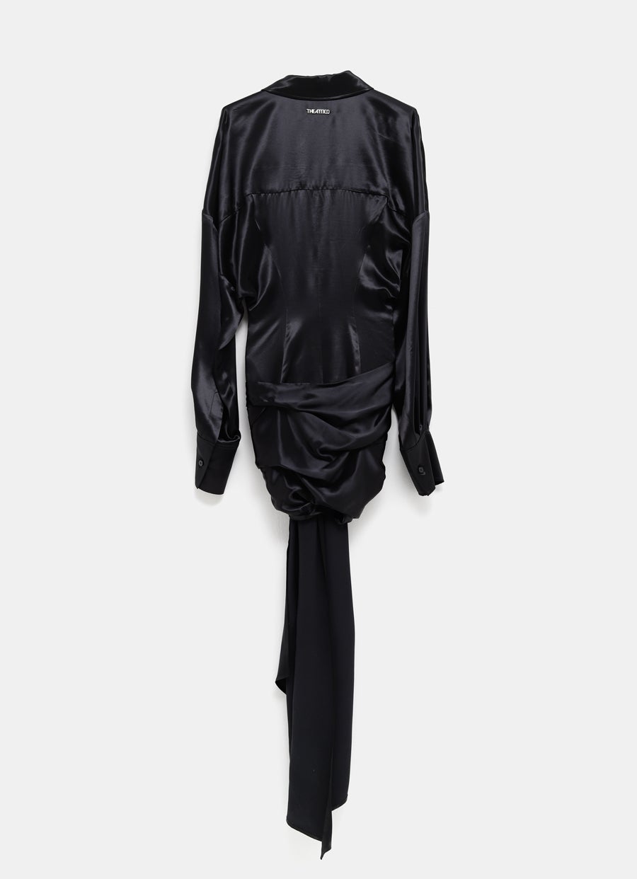 Vestido camisero con falda drapeada