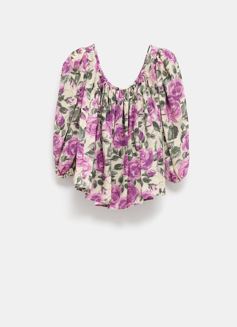 Top corto con manga abullonada