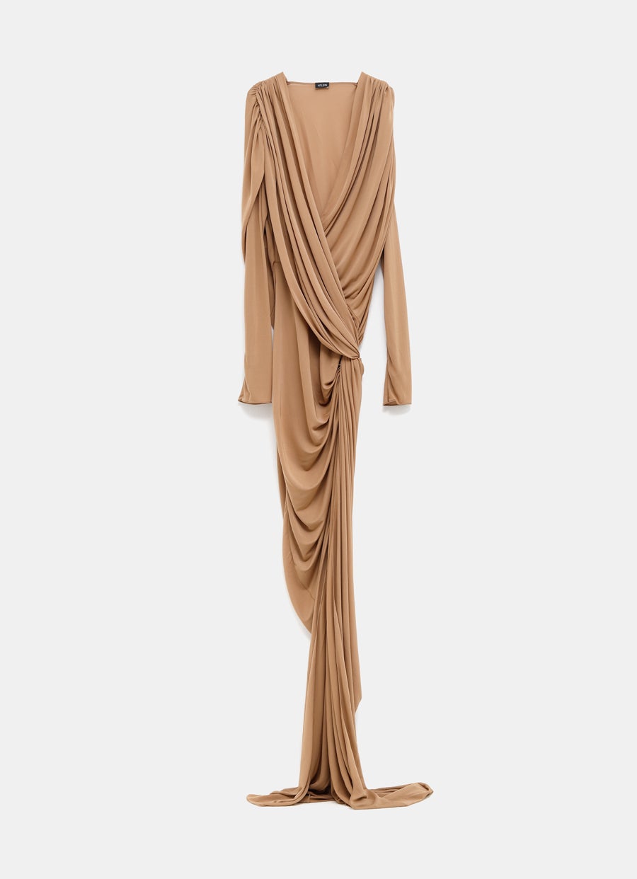 Vestido drapeado con abertura