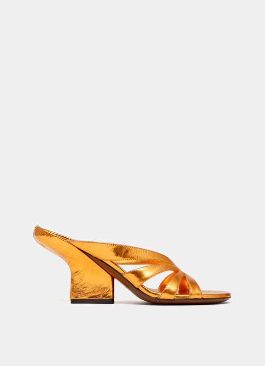 Sandalia Mule de piel metalizada