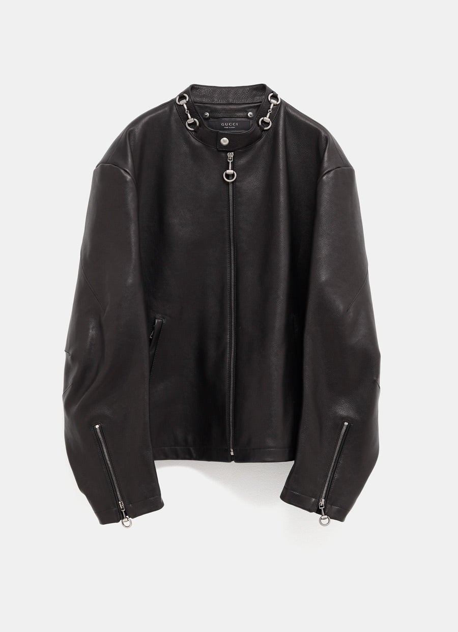 Chaqueta de piel con Horsebit para hombre