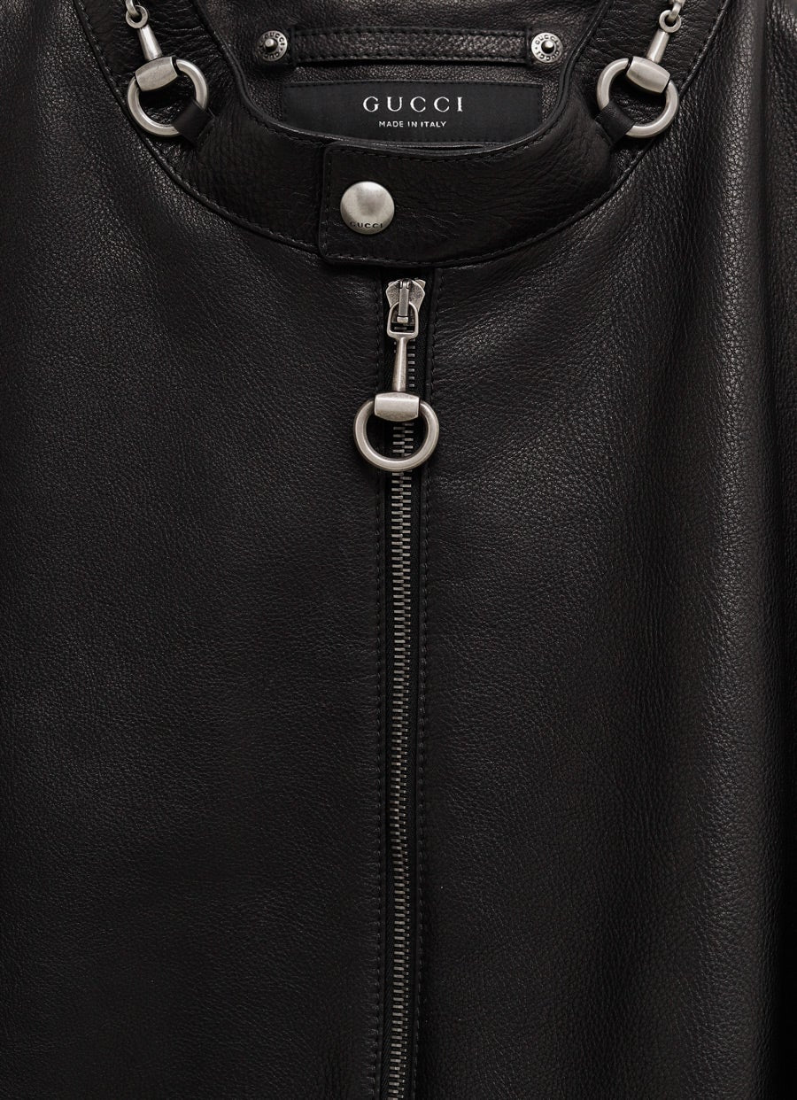 Chaqueta de piel con Horsebit para hombre