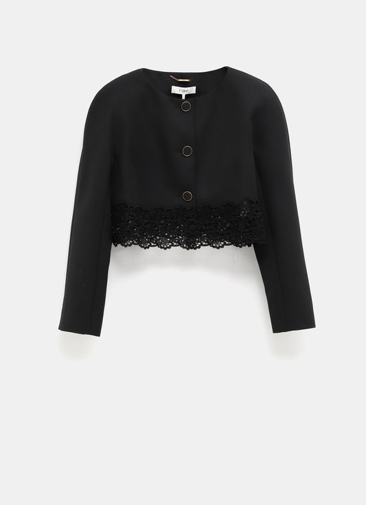 Cropped Lace-Hem Cardigan