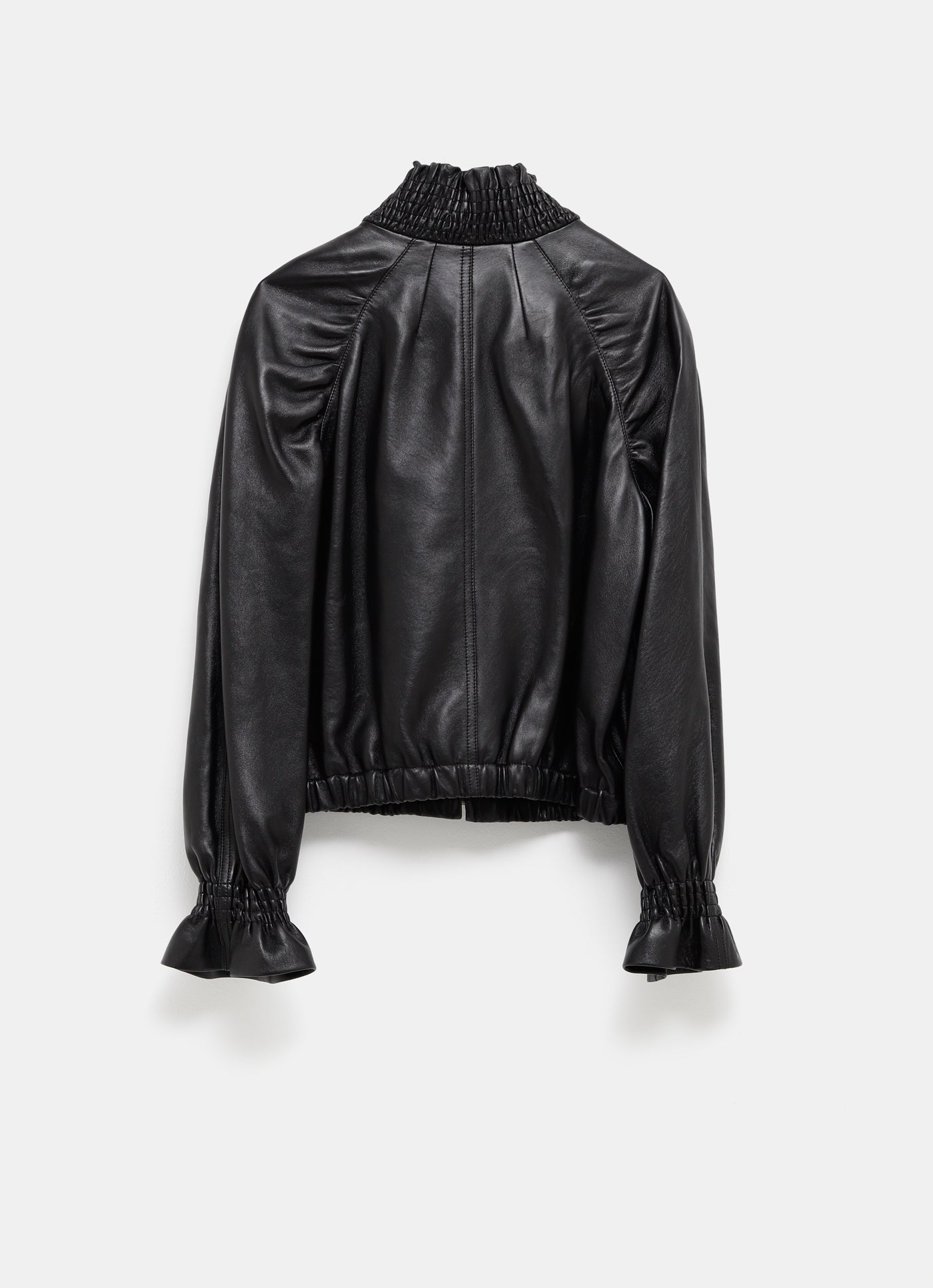 Chaqueta de piel con cuello fruncido