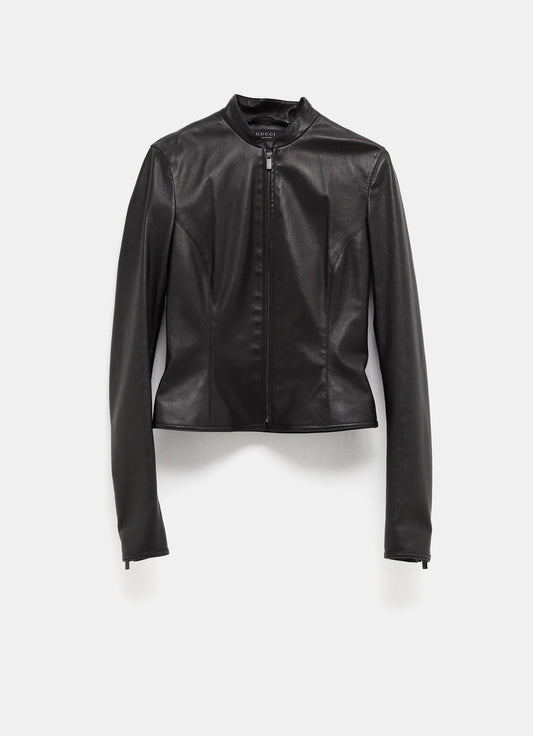 Chaqueta de piel con cremallera para mujer