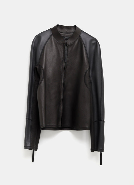 Chaqueta de piel con cremallera para hombre